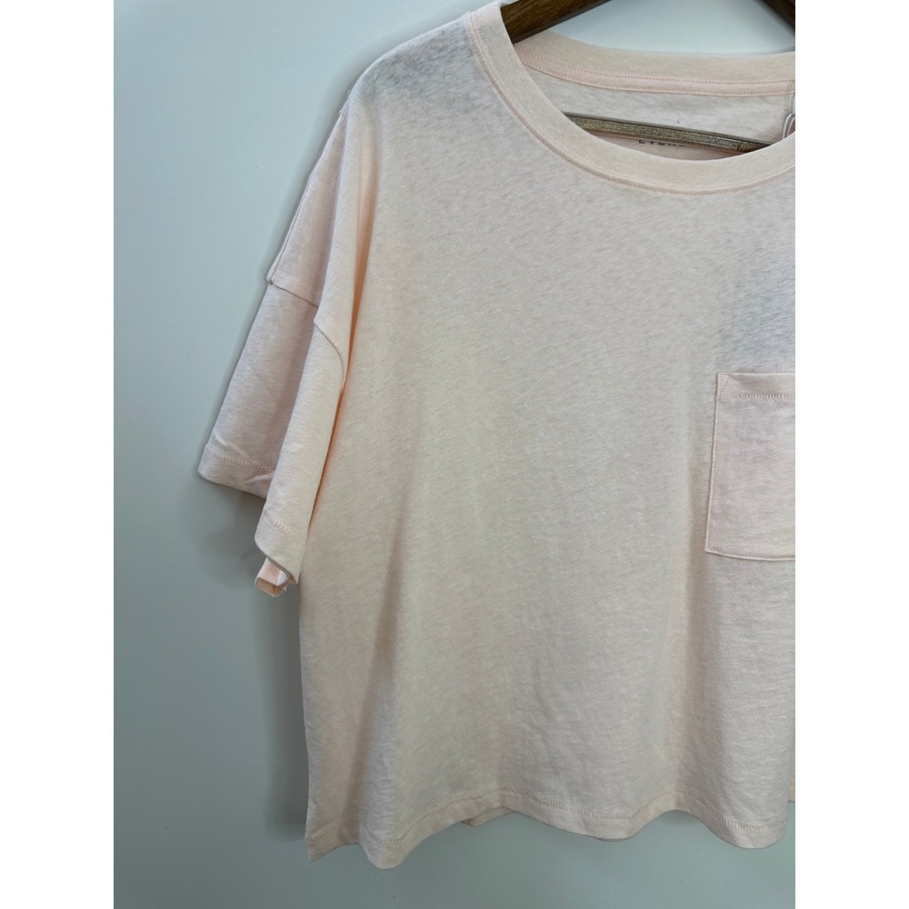 New Everlane Box Cut Crop Top Pocket Tee Pink Elevated Basic Large Minimalist - Picture 3 of 11